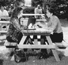 people at a picnic table